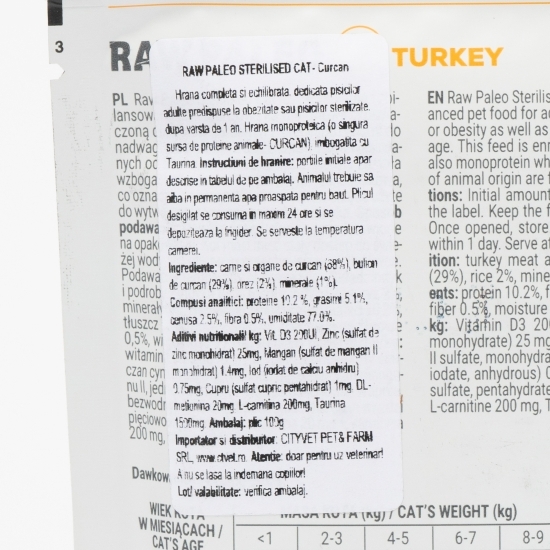 Hrană umedă pentru pisici, 100g, cu carne de curcan 