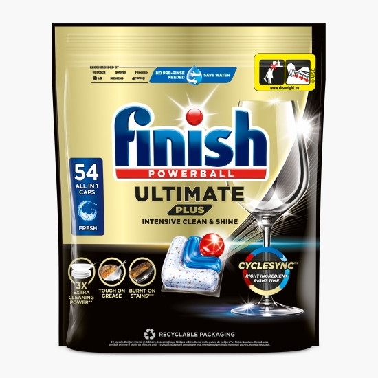 Detergent capsule pentru mașina de spălat vase Finish Ultimate Plus, 54 spălări