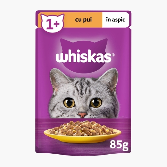 Hrană umedă pentru pisici adulte, 85g, cu pui în aspic
