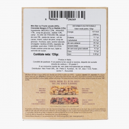 Mini batoane cu migdale, stafide și ciocolată neagră 120g