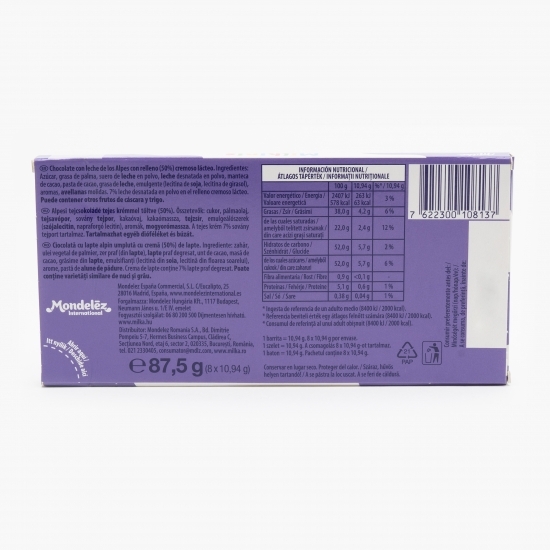 Batoane ciocolată Milkinis cu cremă de lapte 87.5g