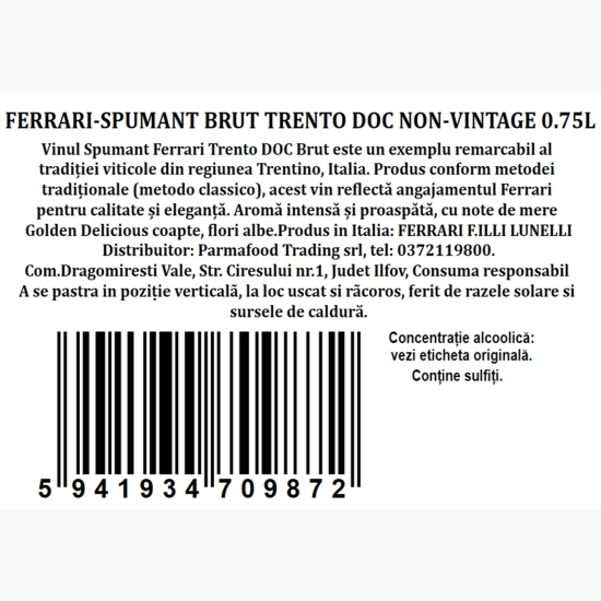 Vin spumant brut Trento D.O.C., 12.5%, 750ml