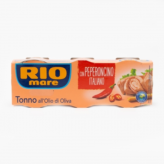 Ton în ulei de măsline cu ardei iute (chili) 3x80g