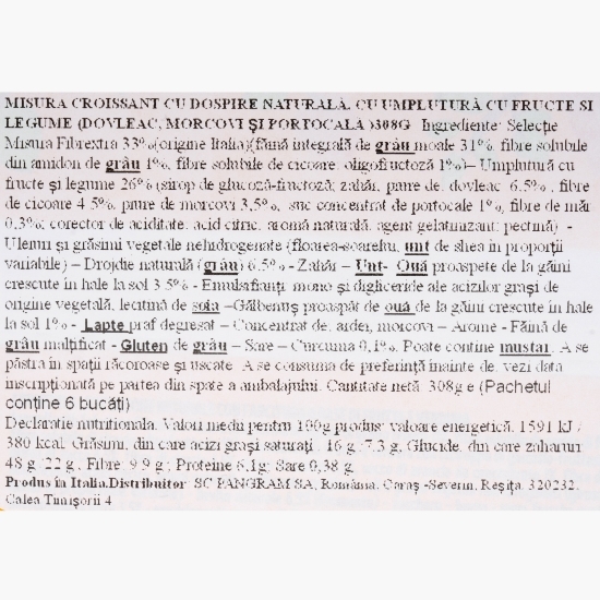 Croissant integral cu dovleac, morcov și portocale 308g