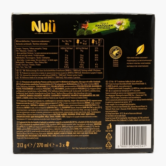 Înghețată de fistic cu ciocolată albă și napolitană, 3x71g