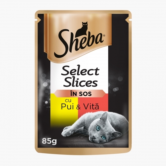 Hrană umedă pentru pisici adulte, 85g, cu pui și vită în sos 