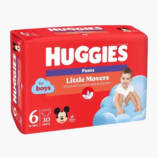 Scutece chiloțel Little Movers Pants băieți, mărimea 6, 15-25kg, 30 buc