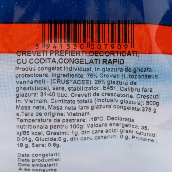 Creveți prefierți decorticați 30/40, 500g