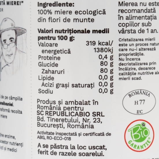 Miere crudă ecologică din flori de munte 700g
