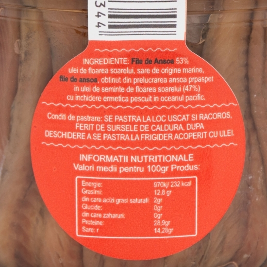 File de anșoa în ulei de semințe de floarea-soarelui 230g