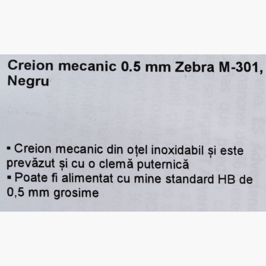 Creion mecanic 0.5 mm Zebra M-301, Negru
