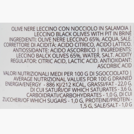  Măslinescu- Măsline negre Leccino cu sâmburi, în saramură, 280g