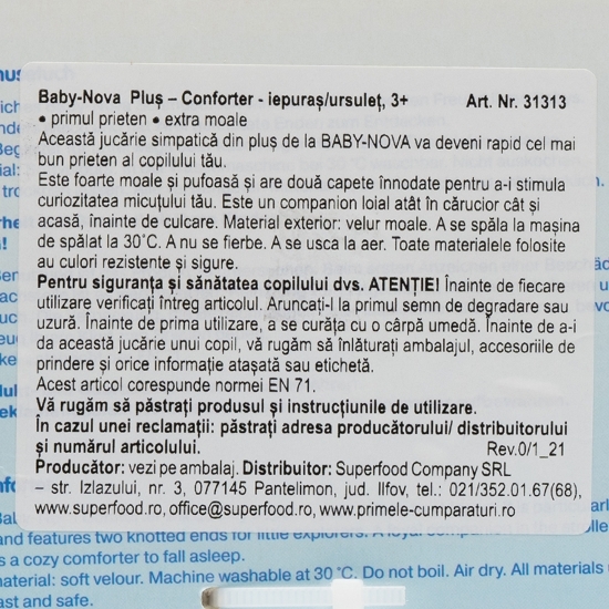 Minipăturică Conforter iepure/urs
