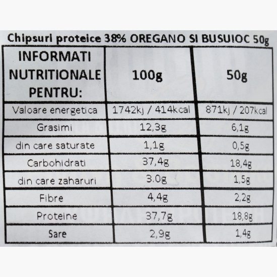 Chipsuri proteice 38% cu aromă de oregano și busuioc, 50g