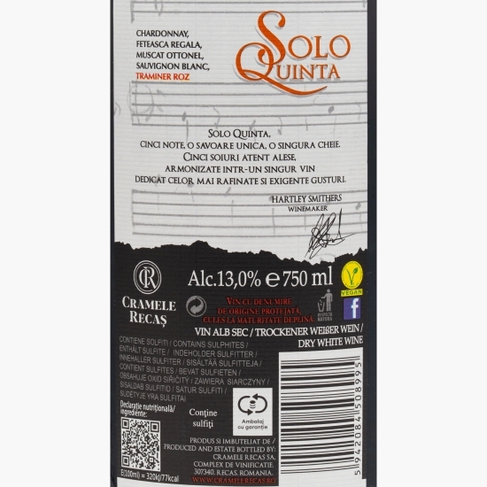 Vin alb sec Chardonnay & Fetească Regală & Muscat Ottonel  & Sauvignon Blanc & Traminer Roz, 13%, 0.75l