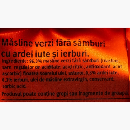 Măsline verzi fără sâmburi cu ardei iute și ierburi 70g