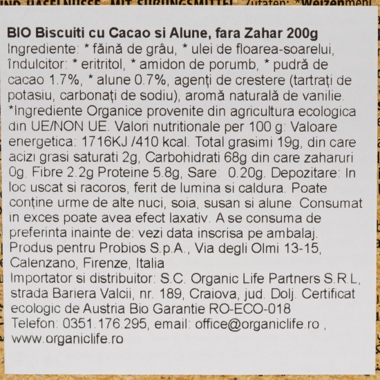 Biscuiți eco cacao și alune fără zahăr 200g