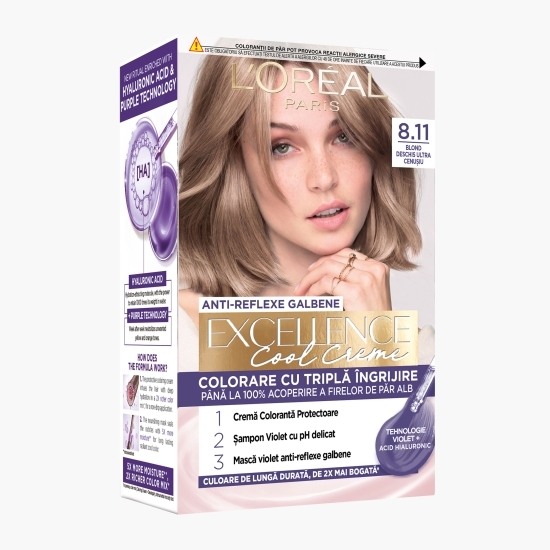 Vopsea de păr permanentă Cool Creme, 8.11 Blond deschis ultra cenușiu 192ml