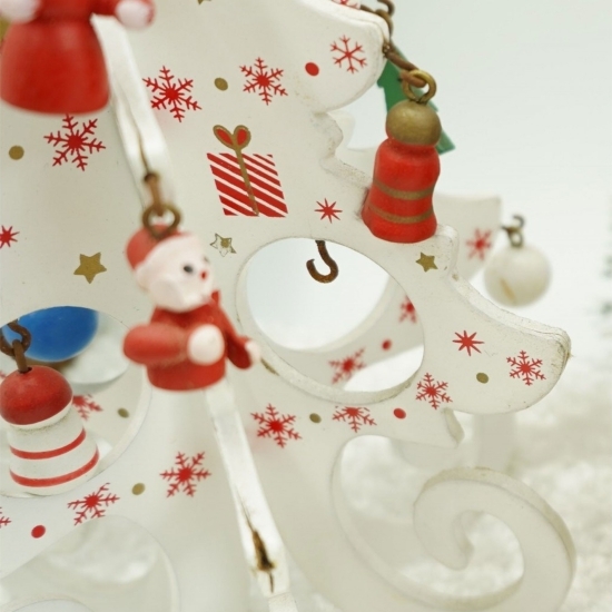 Decorațiune Crăciun Brad alb, 6 cavități cu ornamente, 12cm x 20cm