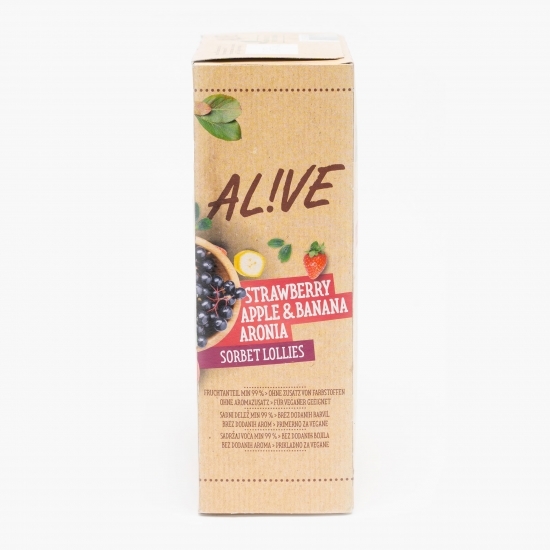 Sorbet pe băț cu aromă de căpșuni, banane, mere și aronia 4x70g