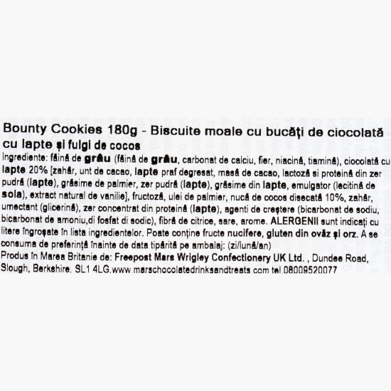 Biscuiți cookies cu ciocolată și fulgi de cocos 180g