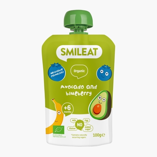 Piure ecologic din mere, banană, avocado și afine, +6 luni, 100g