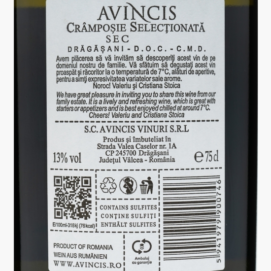 Vin alb sec Crâmpoșie Selecționată, 13%, 0.75l