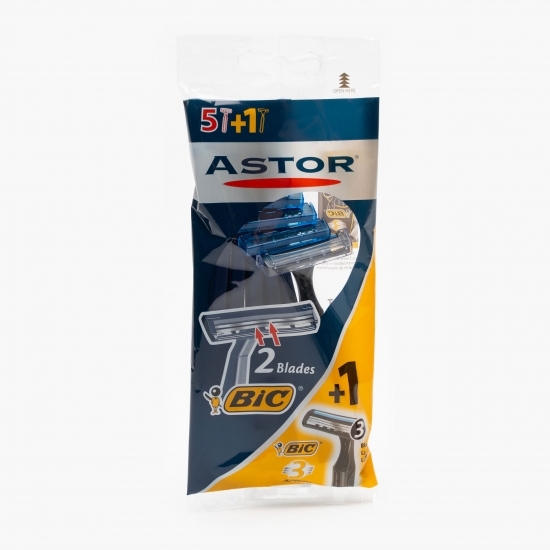 Aparate de ras Astor 2 lame, 5 buc + 1 buc BIC Action, 3 lame