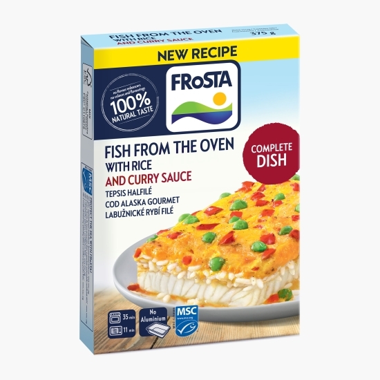 Pește la cuptor cu orez și sos curry 375g