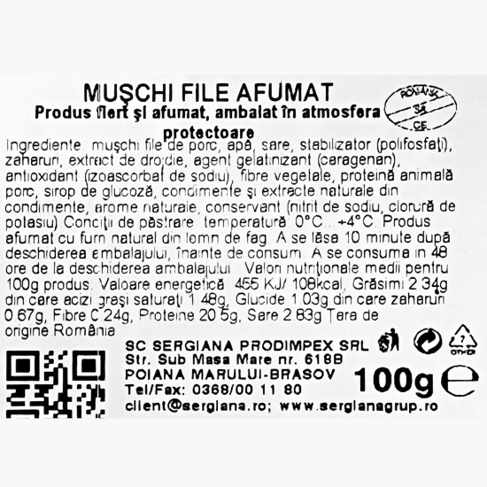 Mușchi file afumat, feliat 100g