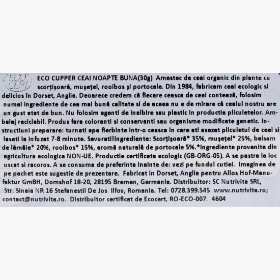 Ceai eco Nightea Night, 20 plicuri, 40g