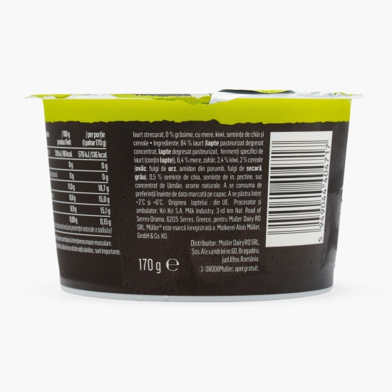 Iaurt Protein + cu mere, kiwi, chia și cereale, 0% grăsimi, 170g