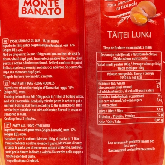 Paste făinoase cu ouă, artizanale, tăiței lungi 200g