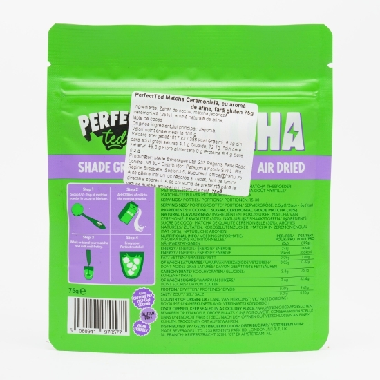 Matcha ceremonială cu aromă de afine, fără gluten, 75g