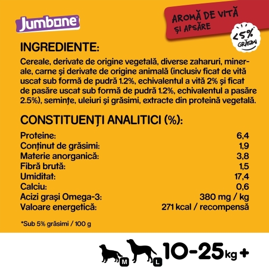 Batoane pentru câini de talie medie, 2 buc, 180g, Jumbone cu aromă vită și pasăre