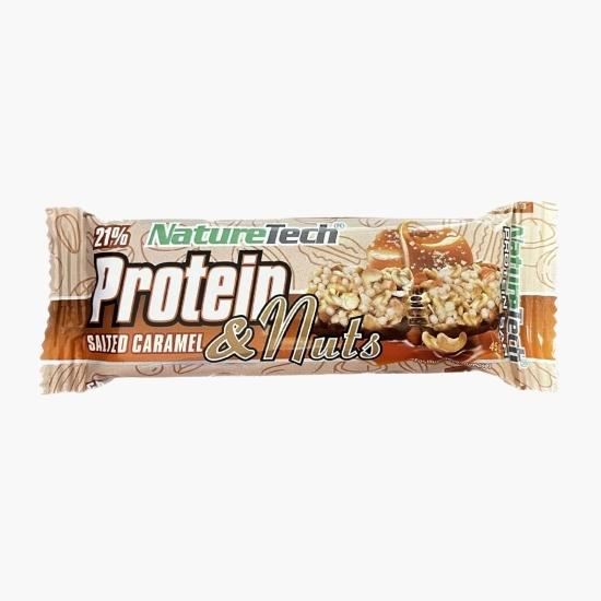Baton energizant cu 25% proteină, caramel sărat și nuci 45g