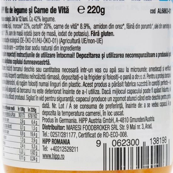 Mix ecologic de legume și carne de vită, +12 luni, 220g