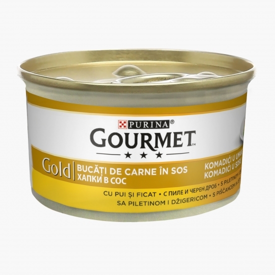 Hrană umedă pentru pisici, 85g, Mini fileuri în sos cu pui și ficat 