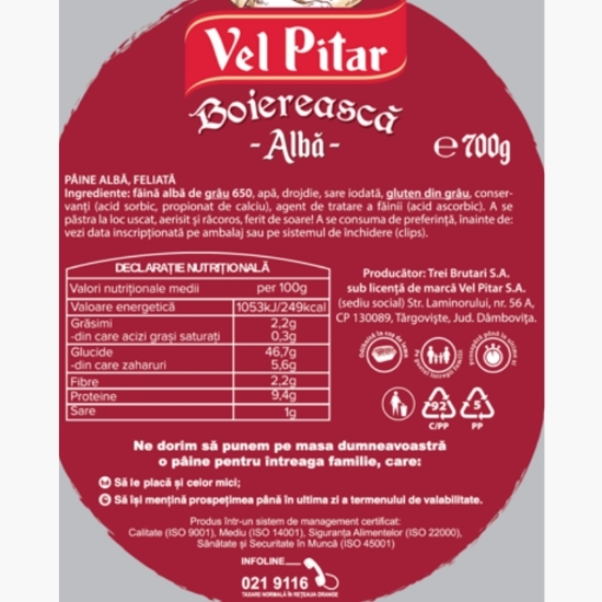 Pâine albă, feliată 700g