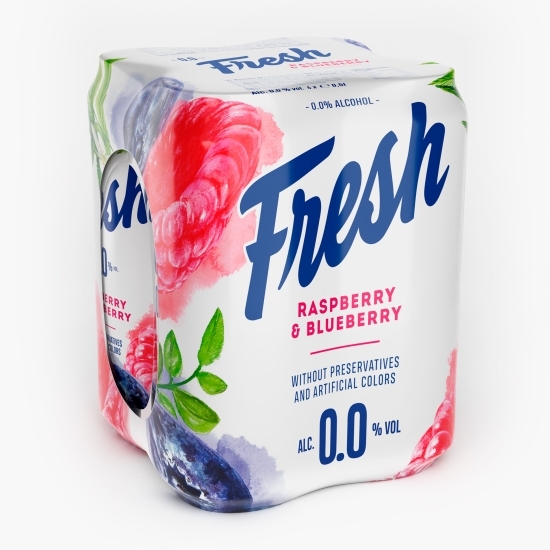 Bere fără alcool mix cu suc de zmeură și afine doză 4x0.5l