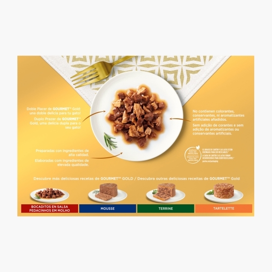 Hrană umedă pentru pisici Gourmet Gold, 12x85g, mix de arome (rață & curcan, vită & pui, pește, iepure & ficat)