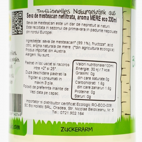 Sevă de mesteacăn nefiltrată cu aromă de mere eco 330ml