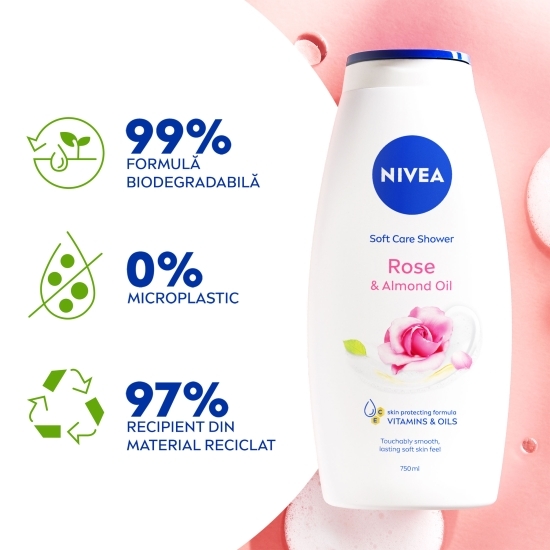 Gel de duș trandafir & ulei migdale 0.75l