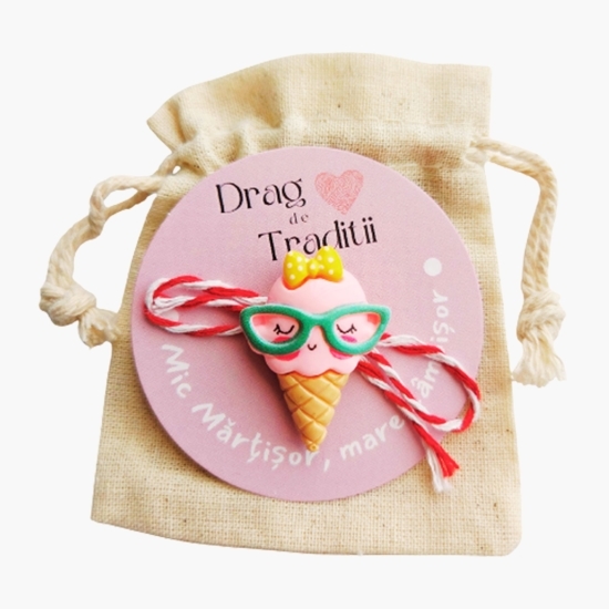 Mărțișor broșă Înghețată Poznașă, din rășină