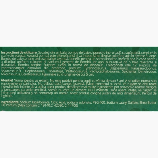 Bombă de baie ou de dinozaur cu surpriză, parfum de lavandă, 120g, +3 ani