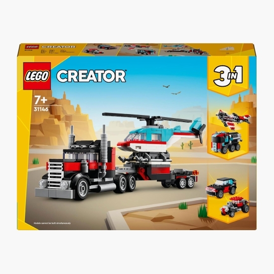 Camionetă-platformă cu elicopter, 31146 Creator 3 în 1, 270 piese,  +7 ani