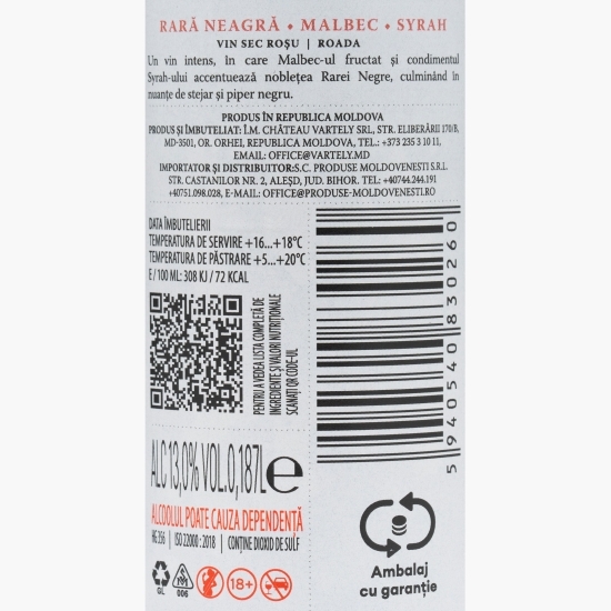 Vin roșu sec Individo Rară Neagră, Malbec & Syrah, 13%, 0.187l