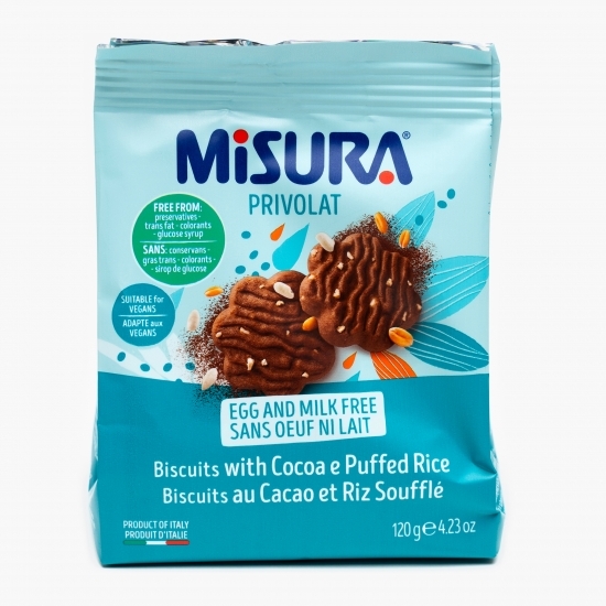 Biscuiți cu cacao și orez expandat, fără lapte și ouă 120g