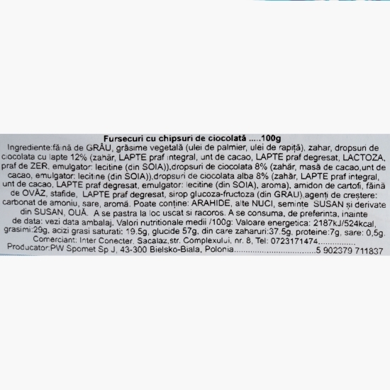 Fursecuri-cookies cu trei tipuri de ciocolată, 100g