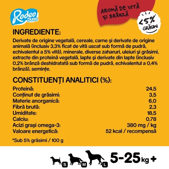 Recompese pentru câini adulți, 7 buc, 123g, Rodeo Duos cu aromă de vită și brânză